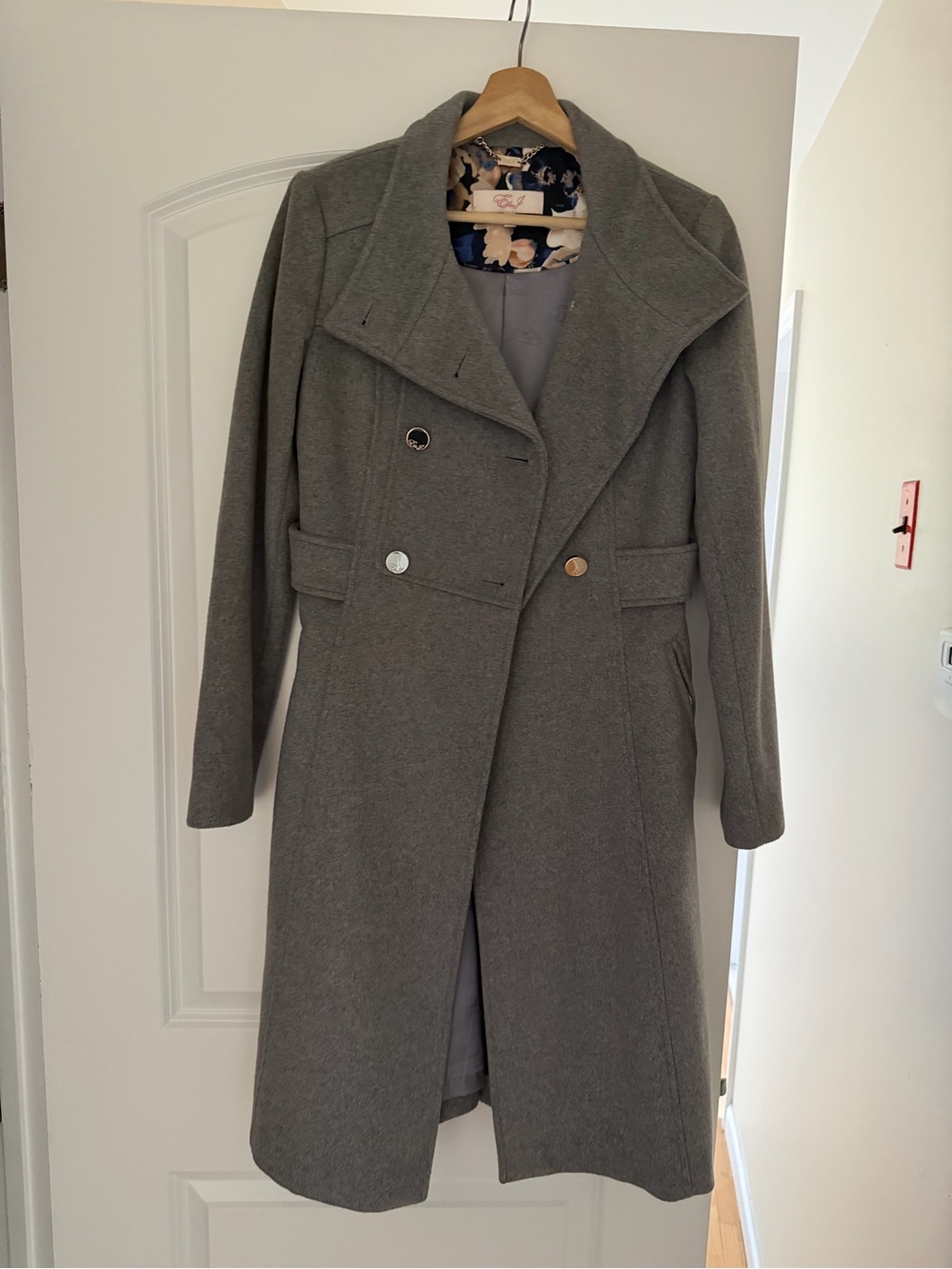 Elan Gray Double-Breasted Trench Coat